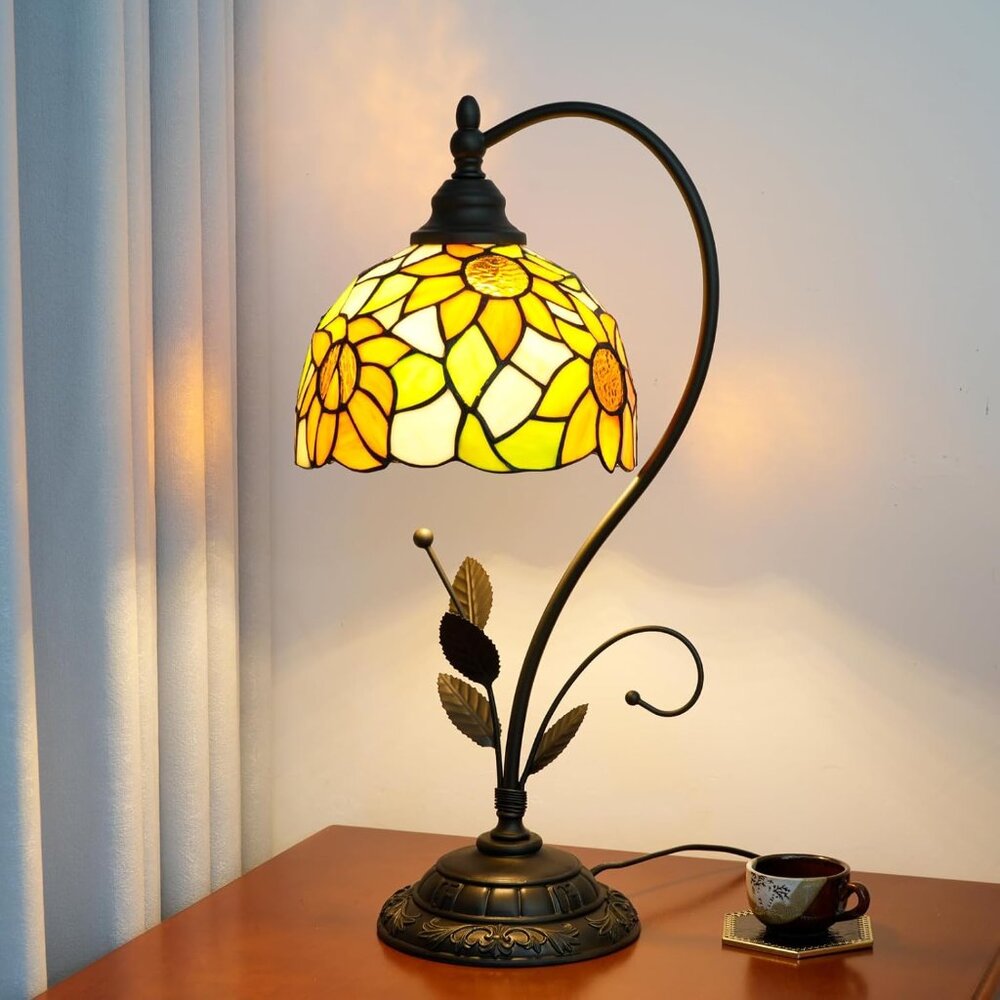 Tiffany Style Table Lamp Sunflower Yellow Handcrafted Stained Glass Lamp